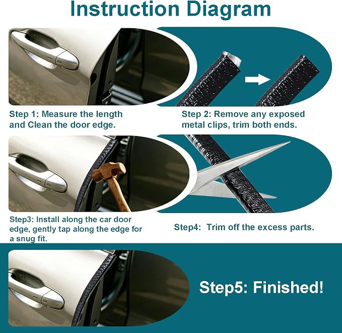 32.8FT Car Door Edge Guards Black, U-Shaped Car Door Protector with Metal Clips, No Adhesive Needed, for Most Cars