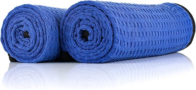 Dry Me A River, Professional Korean 70/30 Blend Microfiber Waffle-Weave Drying & Detailing Towels, Soft Suede Edges, 390 GSM, 20x40 Inches, Royal Blue, 2-Pack