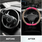 Leopard Steering Wheel Cover for Women, Cute Anti-Slip Microfiber Leather, Fits D Shape Flat Bottom Steering Wheel 14.5-15 Inch - HotPink