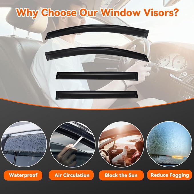 Rain Guards Compatible with 2011-2017 Nissan Leaf, Tape-On Side Window Visor Wind Deflector Vent Visors Car Accessories