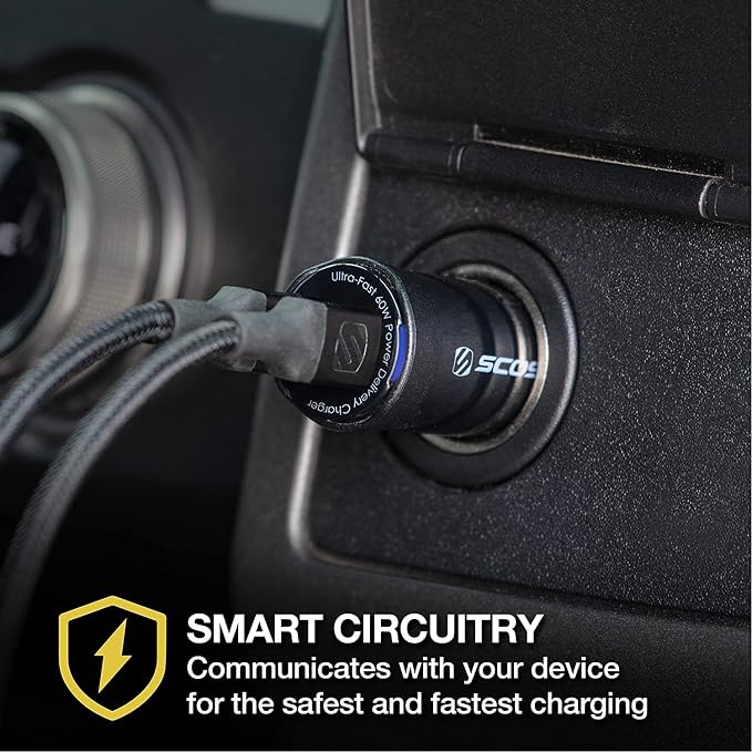 CPDCC60 PowerVolt 60W Certified Dual USB Type-C + Type-C Fast Car Charger Power Delivery 3.0 with PPS for All USB-C Devices