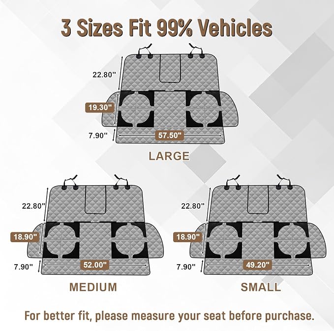 Pet Bench Seat Covers for Mid-Size Sedans and SUVs, Heavy Duty Nonslip Car Seat Protector for Child Car Seat, Waterproof Back Seat Covers for Dogs and Kids, Armrest & Seatbelt Access(Grey)