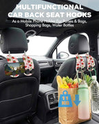 Purse Holder for Car, 2 Pack Heavy Duty Purse Hanger for Car, PU Leather Car Seat Hooks for Purses and Bags, Cute Strawberry Headrest Organizer for Handbags & Backpacks