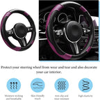 Car Steering Wheel Cover, 15 Inch Anti-Slip Stretch Leather Steering Wheel Protector, Comfortable Breathable Sporty Steering Wheel Cover for Women Men, Car Accessories (Black & Purple)