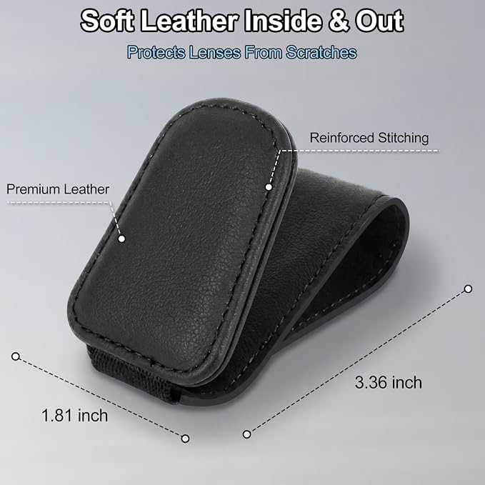 CHOSMOYI Magnetic Leather Sunglass Holder for Car, Sunglasses Clip for Car Visor, Auto Interior Accessories Universal for Different Size Eyeglasses (Black)