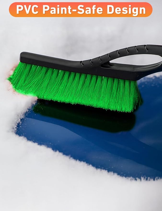 27" Aluminum Snow Brush 4 Pack with Ice Scrapers for Car Windshield and Window | Car Snow Scraper and Brush with Ergonomic Foam Grip Winter Accessories (Orange, Pink, Green, Blue)