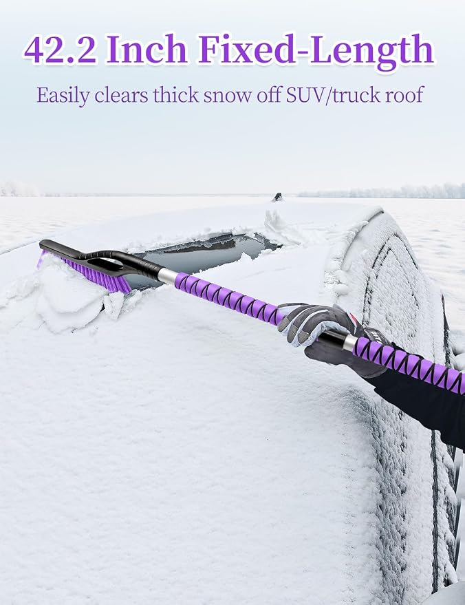 42.2 Inch Ice Scraper and Brush for Car, Snow Brush and Ice Scraper for Windshield Window, Car Snow Scraper with Foam Grip for SUV Truck Vehicle - Purple