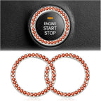 Bling Car Engine Start Ring Decals, 2PCS Crystal Rhinestone Vehicle Push Start Button Cover Sticker, Key Ignition Knob Ring, Sparkling Automotive Interior Accessories (Orange Red)
