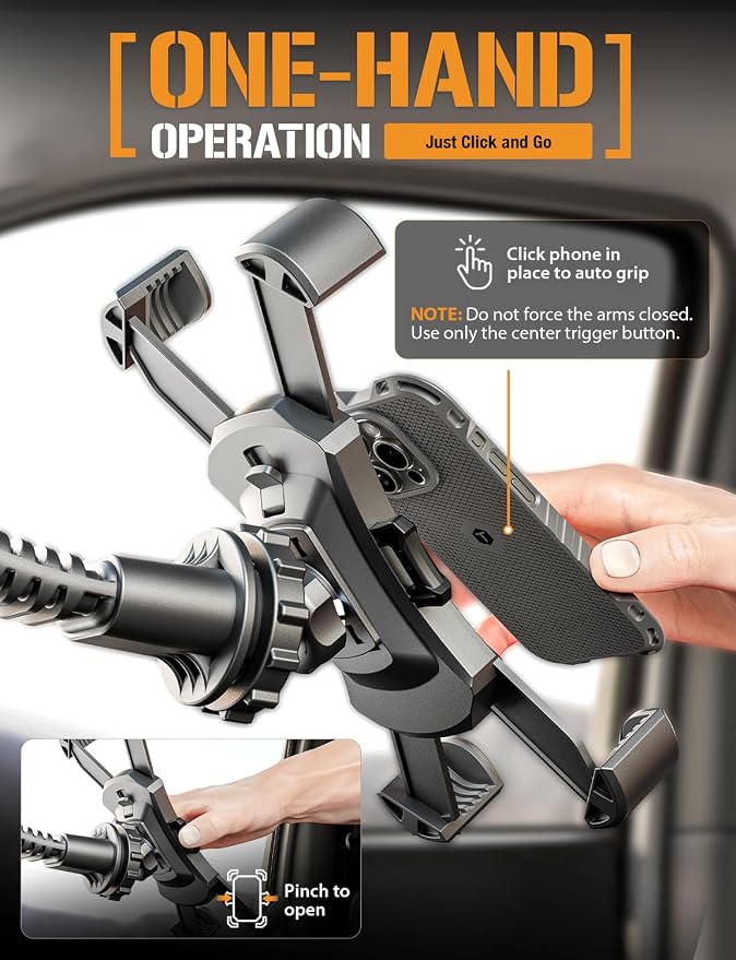 Mammoth Truck Windshield Phone Mount, Vibration Absorbing Car Phone holder with One-hand Quick Release, Double-ribbed Gooseneck, Expandable Claw Grip, 360 rotation, Extra Large Suction Cup