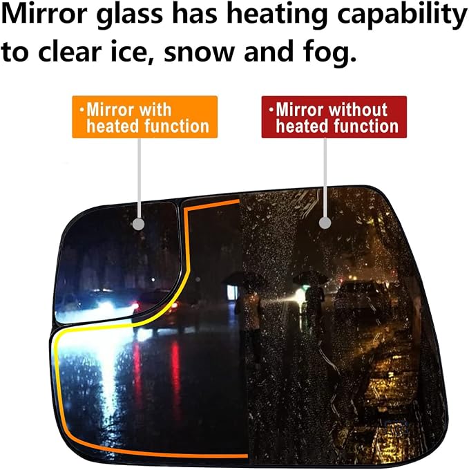 Left Driver Side Heated Convex Mirror Glass Replacement For 2019 2020 2021 Dodge Ram 1500 - Power Heated, with Backing Plate, Replace 68402036AA 68402037AA