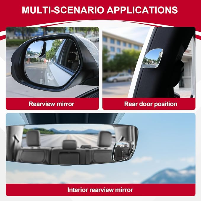 Blind Spot Mirror，Newest Fan Shaped HD Glass Frameless Convex Rear View Mirror with wide angle Adjustable Stick for Cars SUV and Trucks, Pack of 2
