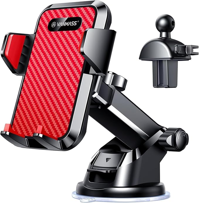 【85+LBS Strongest Suction & Military-Grade Ultimate Car Phone Mount【Patent & Safety Certs】 Cell Phone Holder for Dash Windshield Vent for iPhone 17 Pro Max Automobile Accessory Kits,Red