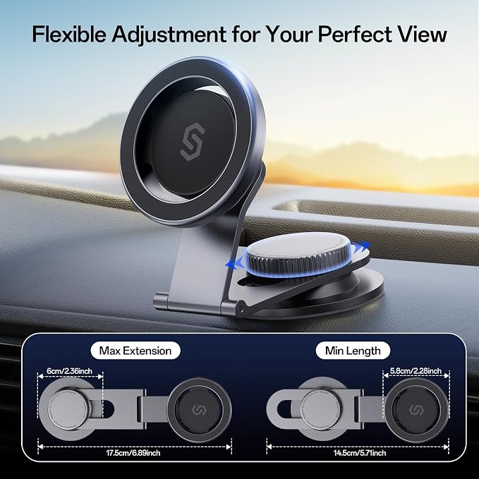 Fits MagSafe Car Mount for Universal Dashboard, Tesla Screen, Magnetic Phone Holder for Car,Foldable Aluminum Alloy Arm,Super Stable Car Mount for iPhone 17 Pro Max 16 15 14 13 12&All Phones