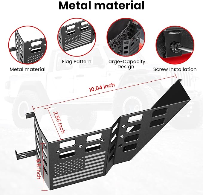 Metal Front Door Pocket Storage Box for Jeep Wrangler JK JKU 2018 2017 2016 2015 2014 2013-2007 2/4 Door Accessories, Door Organizer Molle Panels, Flag, 2PCS