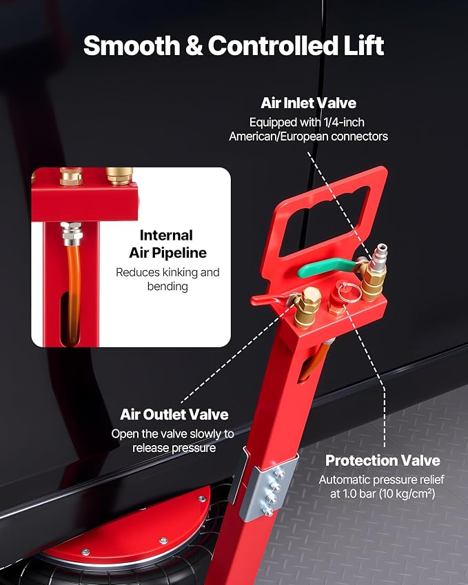 Air Jack, 5 Ton/11023 lbs Triple Bag Air Jack, Airbag with Six Steel Pipes, Lift Up to 18.3 inch/464 mm, 4-10 s Fast Lifting Pneumatic with Adjustable Long Handle for Cars, SUVs, Pickup Trucks