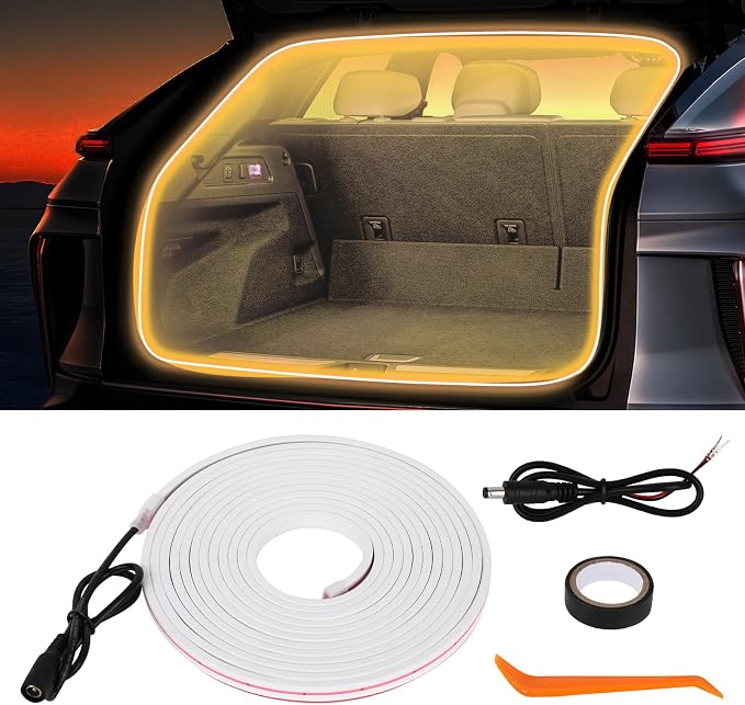 Car LED Strip Lights - Trunk Cargo Ambient Lighting, Warm Yellow 3500K, 177.16 inches Flexible Cuttable LED Light Strip, Easy Install, Waterproof, Universal Fit for Car Trunks, SUVs, and Vans