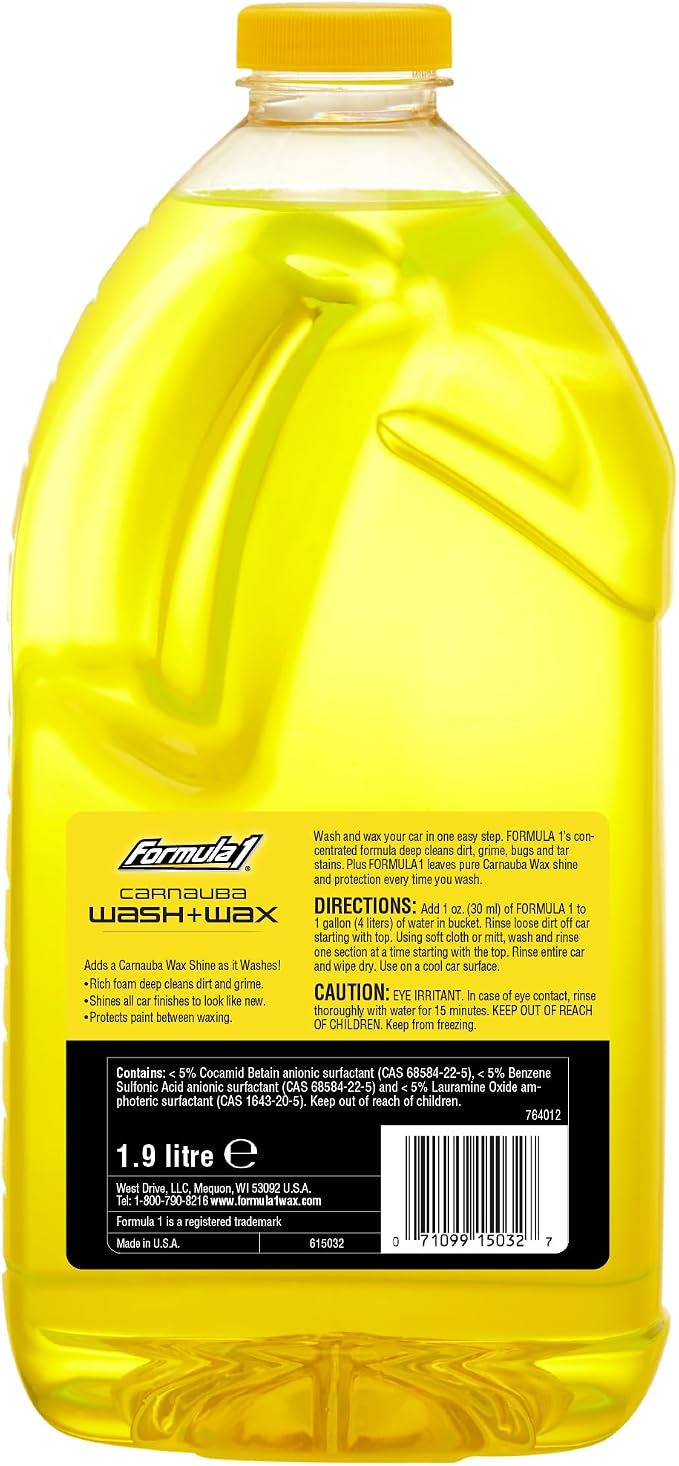 Car Wash and Carnauba Wax, 2-in-1 Car Cleaning Soap for Auto Detailing, Removes Tough Dirt and Leaves a Brilliant Shine (64 oz)
