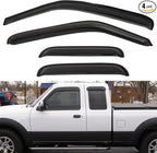 4pcs in Channel Smoke Tint Sun Rain Guard Front Rear Out Mount Tape-On Vent Window Visors Compatible with 99-11 Ranger 99-10 B2300/B2500/B3000/B4000 Super/Extended Cab with Half Size Rear Doors