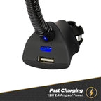Universal 12V Car Phone Mount with USB Charger, Phone Holder with Cigarette Lighter Adapter for 12V Socket Plug-In, Flexible Gooseneck, Adjustable Cradle for iPhone & Android Cell Phones