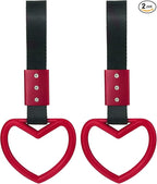 2 Pieces Rings Heart Shaped Car Handle Straps Drift Charm Rear Bumper Warning Ring Decor Subway Bus Broken Heart Handle for Car Interior (Red)