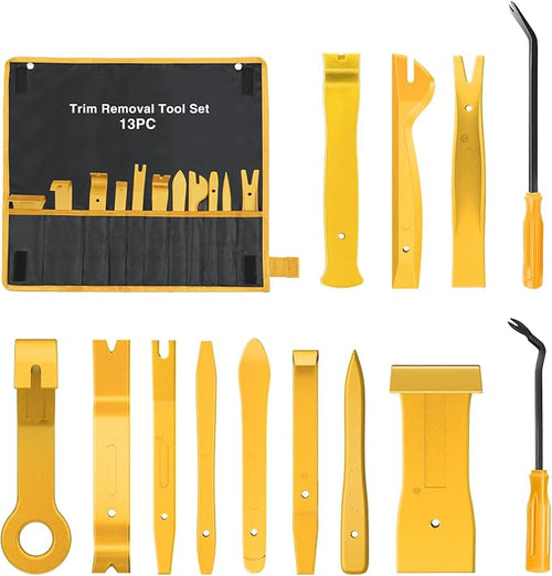 13PCS Nylon Trim Removal Tool Set for Bumper Fastener Rivet Clips Car Door Clip Panel Audio Video Dashboard Dismantle Yellow