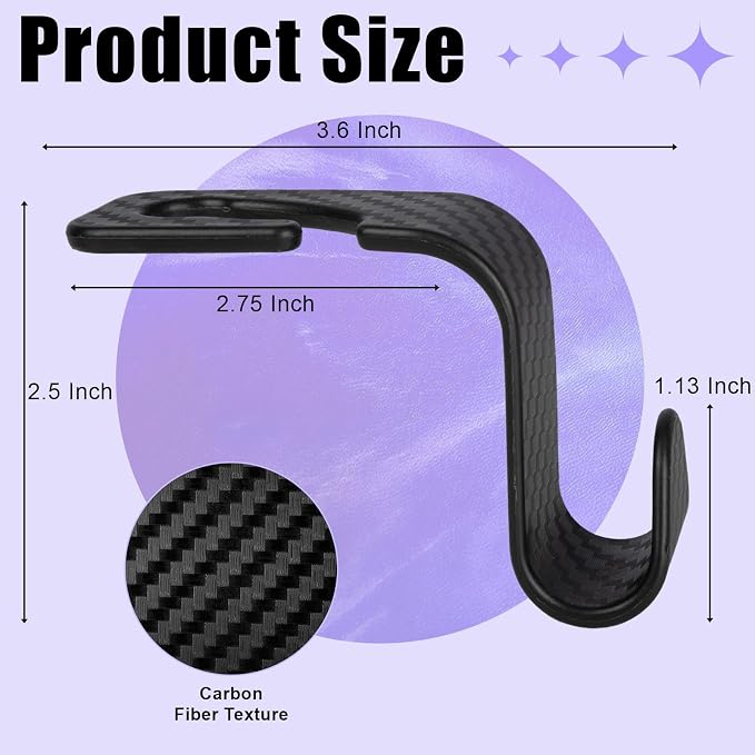6 Pack Car Seat Headrest Hooks, Car Accessories for Women Men, Back Seat Purse Hanger Holder Hook, Universal Storage Organizer for Handbag Grocery Bags Coats (Black Checkered)