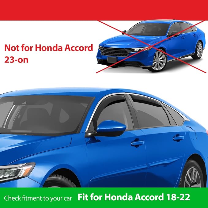 Goodyear Shatterproof in-Channel Window Deflectors for Honda Accord 2018-2022, Rain Guards, Window Visors for Cars, Vent Deflector, Car Accessories, 4 pcs - GY008183