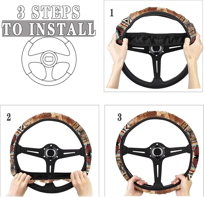 Car Steering Wheel Cover Universal Fit SUV Truck Van, Anti-Skid Soft Stretchy All Weather Protection Auto Decor Accessories, Aztec Navajo Splash Brown