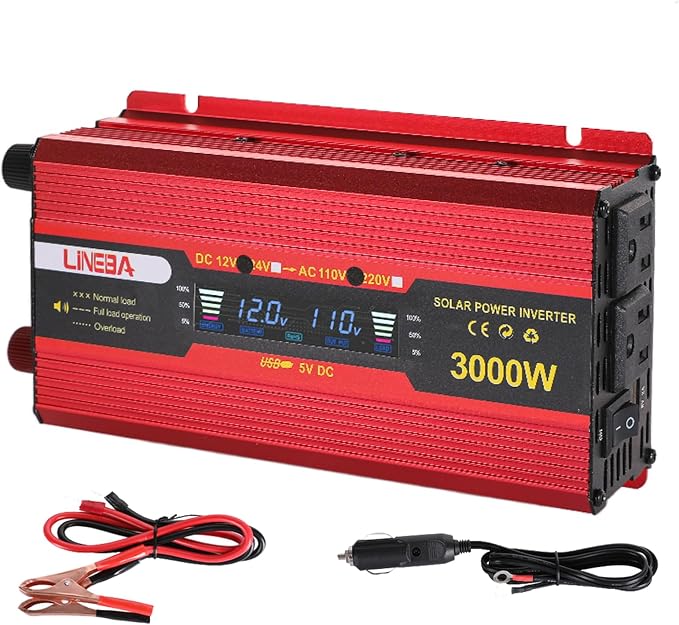 3000 Watt Power Inverter with LED Display,Dual AC Outlets,USB Port, 12V DC to 110V AC Converter Car Power Inverter for Vehicles, Car, RV, Truck, Off Grid Solar System, Outdoor Camping