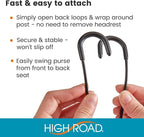 Metal Car Hooks for Purses and Bags - Unbreakable Headrest Car Hooks for Large Purse Straps and Heavy Bags up to 40 lbs - Secure Attachment Loops Fit All Headrest Posts (Single Hook 4-Pack)