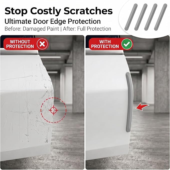 4 PCS Silicone Car Door Edge Guards, Self Adhesive Car Door Protector, Anti-Collision Crash Scratch Strips Protector, Auto Accessories Decorative Strip for Sedans Trucks SUVs (Gray)