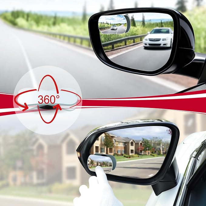 Blind Spot Mirrors, Flat Oval HD Glass Frameless Convex Rear View Mirrors, Wide Angle Adjustable Stick for Side Mirror, Automotive Exterior Accessories for Car, SUV & Trucks, Pack of 2