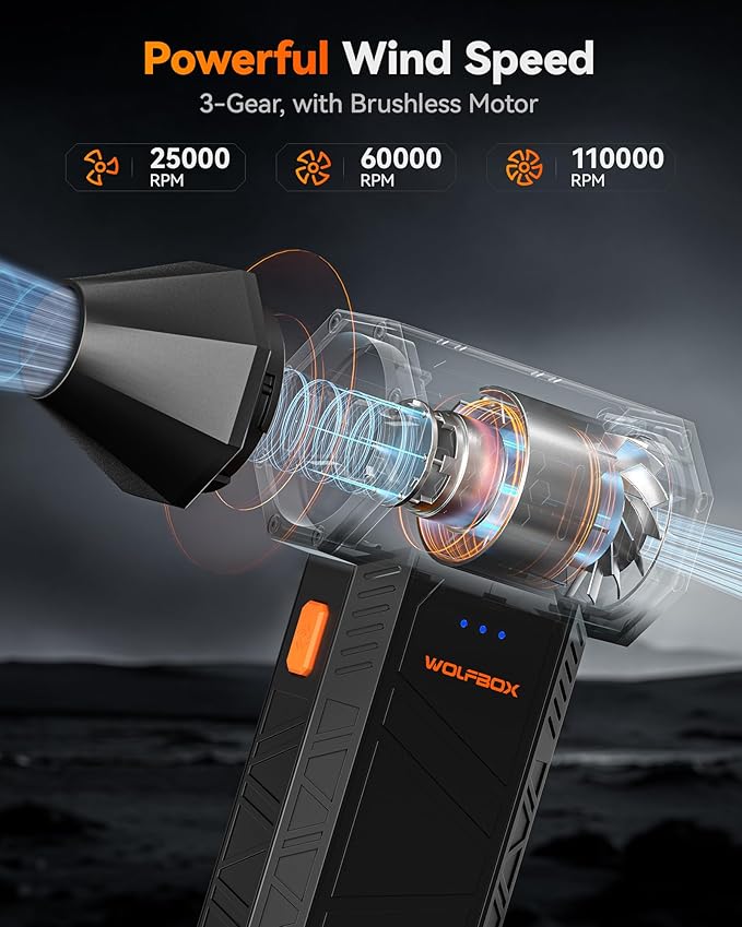 MegaFlow 50 Compressed Air Duster-110000RPM Super Power Electric Air Duster, 3-Gear Adjustable Mini Blower with Fast Charging, Dust Blower for Computer, Keyboard, House, Outdoor and Car