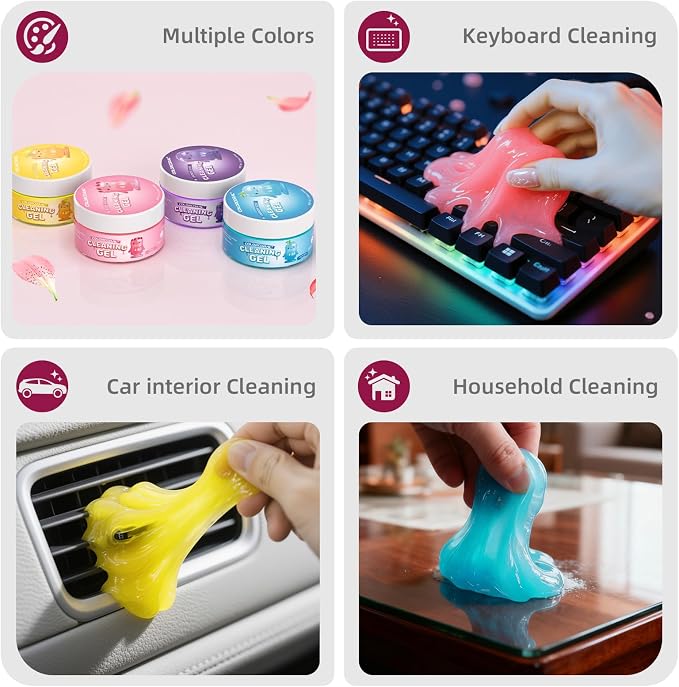 Car Cleaning Gel Reusable Car Clean Putty 4Pack - Universal Car Interior Cleaner Slime for Keyboard Cleaner,Cute Car Cleaning Accessories, 4 Fragrances,Dust Remover Gifts for Men & Women