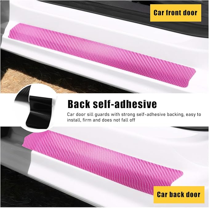 4 PCS Car Door Sill Protectors, Anti Scratch Carbon Fiber Auto Threshold Cover Strips, Decorative Door Entry Edge Scuff Sticker Universal for Most Vehicles, Car Accessories (Pink 3D)
