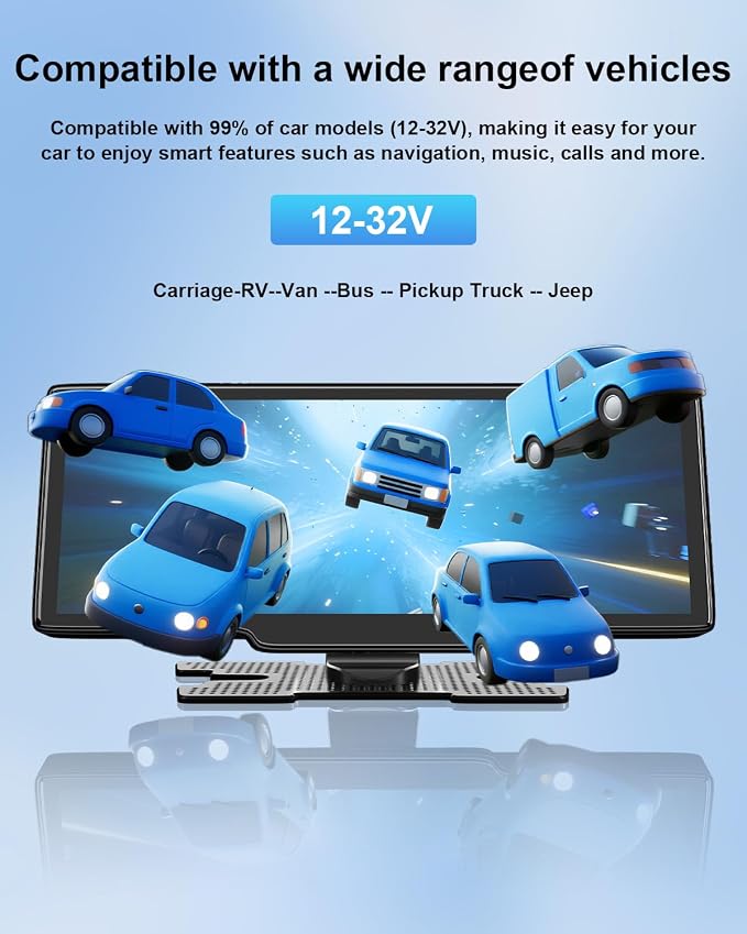 Wireless Carplay Screen for Car, 10.26" Apple Car Play & Android Auto Screen, Car Tablet, Audio Receivers Touchscreen with GPS Navigation/Mirror Link/Siri/FM (No Front & Rear Cameras)