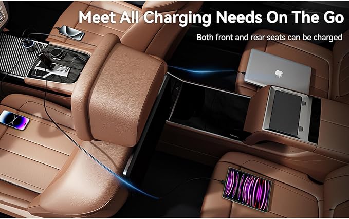 iPhone 17 Car Charger USB C Fast Charge Cable, 78W 4 Port Metal Car Phone Charger Adapter with Voltmeter PD 30W & QC3.0 Cigarette Lighter USB Adapter for iPhone 17/16/15, Galaxy, iPad, Android