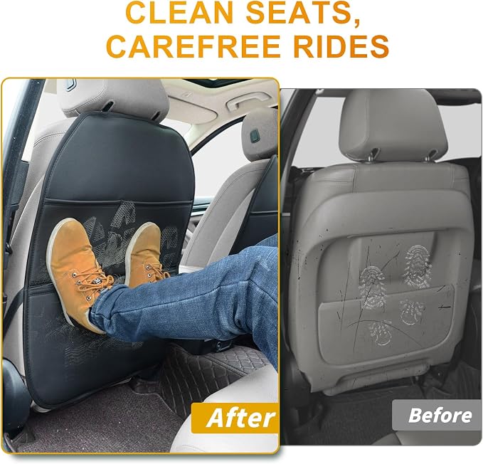 Car Seat Back Protector for Kids - Backrest Protector Prevents Damage from Kicking, Universal Fit Seat Protector with Anti-Slip Design, Shields Against Scratches & Footprints