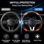 Car Steering Wheel Cover, 15 inch Carbon Fiber Microfiber Anti-Slip Breathable PU Leather Elastic Steering Wheel Protector, Car Interior Accessories for Most Cars (Orange)