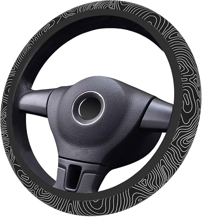 Car Steering Wheel Cover for Women Men, Non-Slip Topography Topographic Map Steering Wheel Protector, Universal 14"-15" Fit for Cars, SUVs, Trucks (Topography)