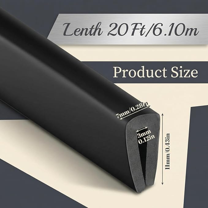 Rubber Edge Trim 1/8" U Channel Sheet Metal Edge Protector Door 20 Feet Long Seal Strip Guard Weather Resistance Fits for Car Doors Steel Plates Glass Hatches Table Corners(Black)