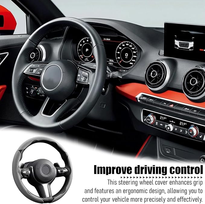 3PCS/Set Car Steering Wheel Cover, Leather Segmented Anti-Slip Automotive Wheel Protector, Soft Breathable Vehicle Steering Protection Covers, Universal Interior Accessories (Gray)