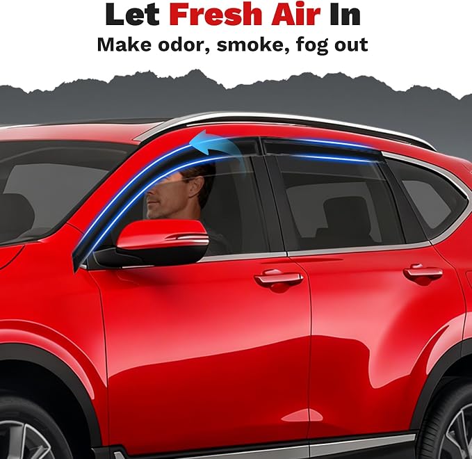 CRV Rain Guards - Window Visors for Honda CR-V 2017-2022, Outside-Mount Tape-On Side Window Wind Deflectors for CRV Accessories, Vent Visors Shades Rainproof 4PCS