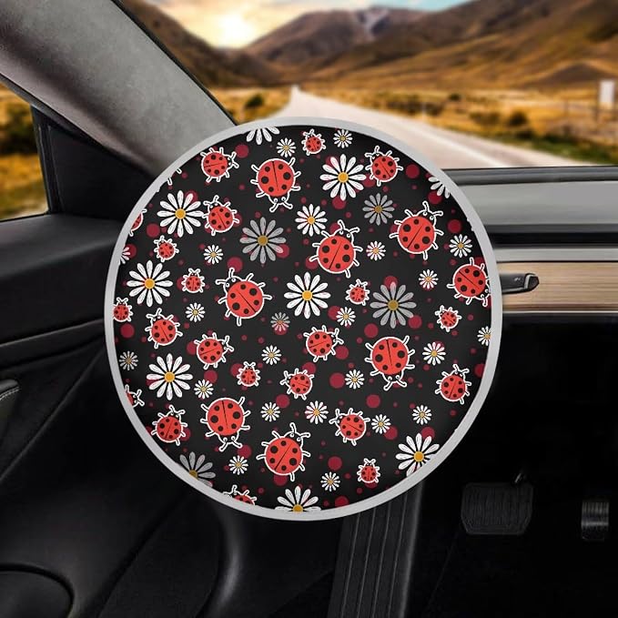 Car Steering Wheel Sun Shade Cover,Cute Ladybug Car Accessories Interior 17 inch Universal Steering Wheel Heat Insulation Cover for SUV Trucks Van,Blocking Sun & Heat,Cool in Summer
