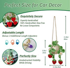 Crochet Hanging Plant for Car,Car Decorations Interior,Plant Strawberry Aesthetic Car Accessories for Women Interior Cute,Car Ornaments Charms for Rear View Mirror,Boho Car Decoration Gifts