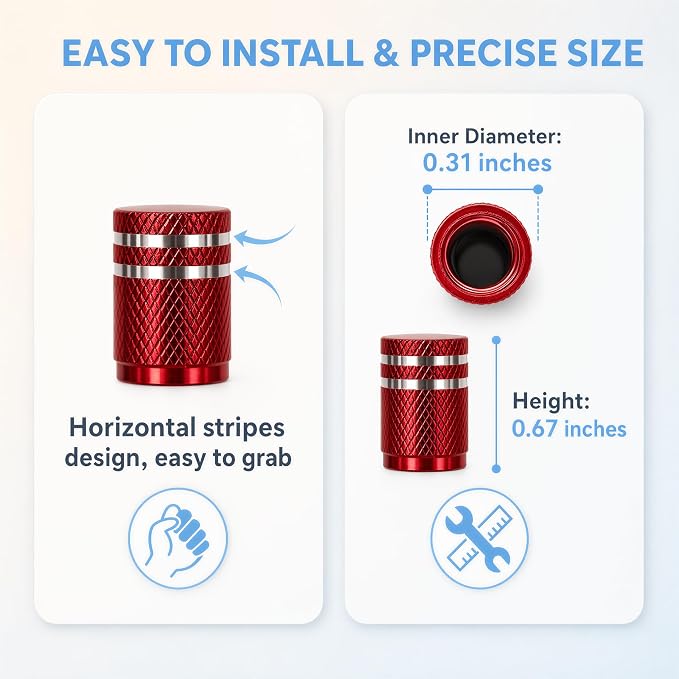 Tire Valve Stem Caps 8 Pack, Aluminum Tire Valve Caps with Plastic Liner, Corrosion Resistant Leak Proof Air Valve Caps, Universal Valve Stem Caps for Cars, Trucks, SUVs, Motorcycles and Bikes