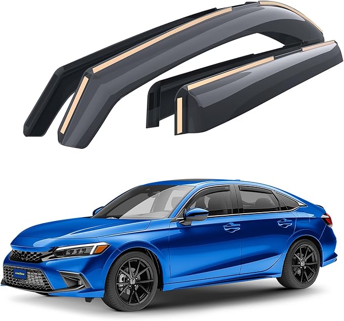 Goodyear Shatterproof in-Channel Window Deflectors for Honda Civic 2022-2026 Sedan, Rain Guards, Window Visors for Cars, Vent Deflector, Car Accessories, 4 pcs - GY008433