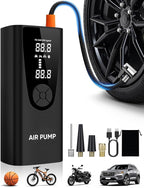Upgrade Tire Inflator Portable Air Compressor-180PSI Air Pump for Car Tires-Electric 3X Faster Tire Inflation-Cordless Tire Pump with Pressure Gauge for Car, Motorcycle, Bicycle, Ball and More (Black)
