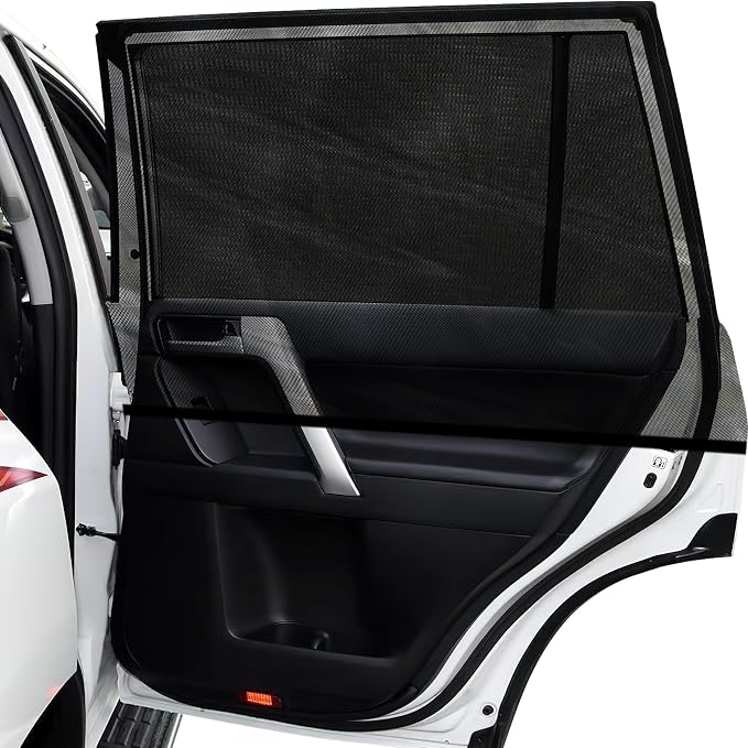 Car Window Shades, 2 Pack Breathable Mesh Side Sun Shades, Stretch Screens for Baby/Camping, Heat Block UV Protection, Back Window Covers for Car, Truck, SUV, Van (XL 63' x28'')
