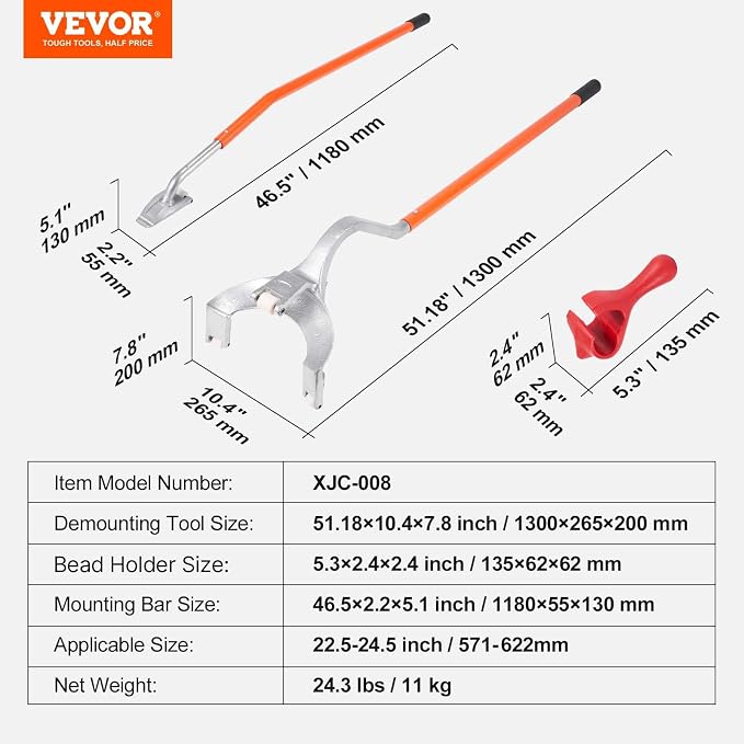 Tire Mount Demount Tool 22.5" to 24.5" Tire Changer Steel Bead Breaker Extra Bead Holder Tubeless Truck Manual Tire Changing Tools for Car Repairing(Red)